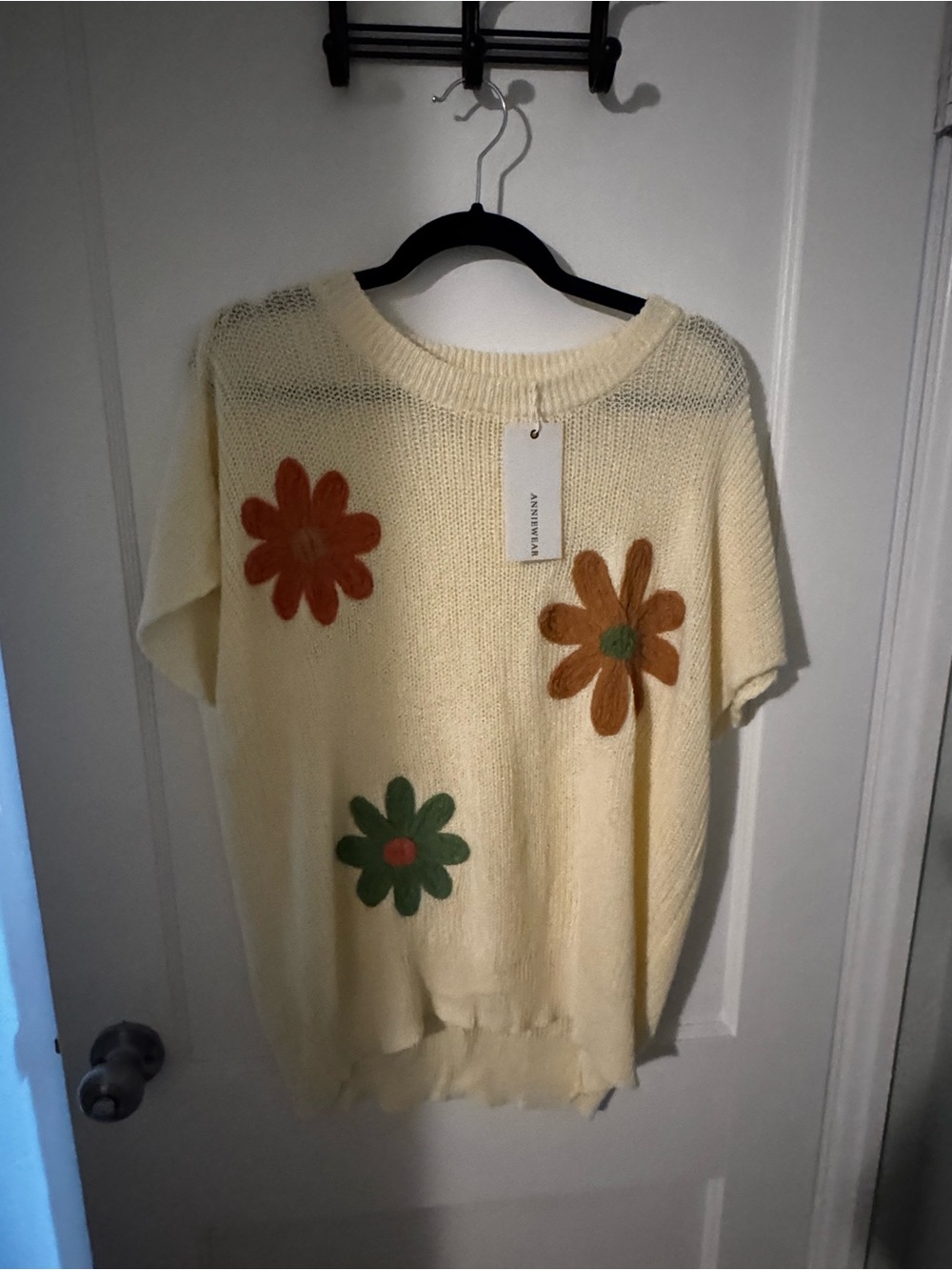 NWT- Anniewear Cream Knit Short-Sleeve Sweater